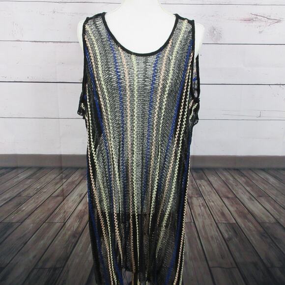 L Space Swim Cover Up Womens One size Black Knit striped pull over beach - Picture 1 of 13